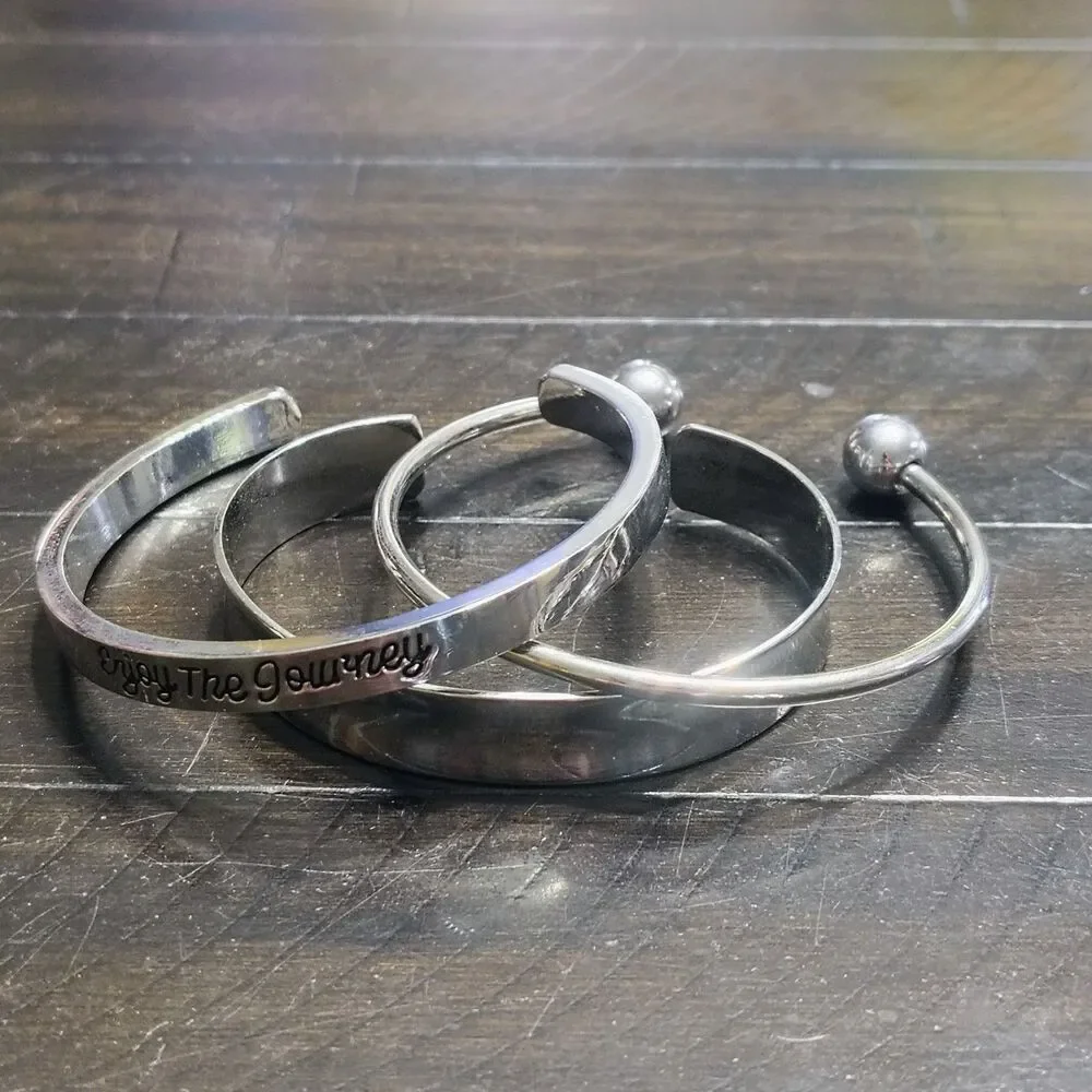 3 Piece Set Cuff Bracelets Enjoy The Journey Engraved Quote Bracelet Silver Tone